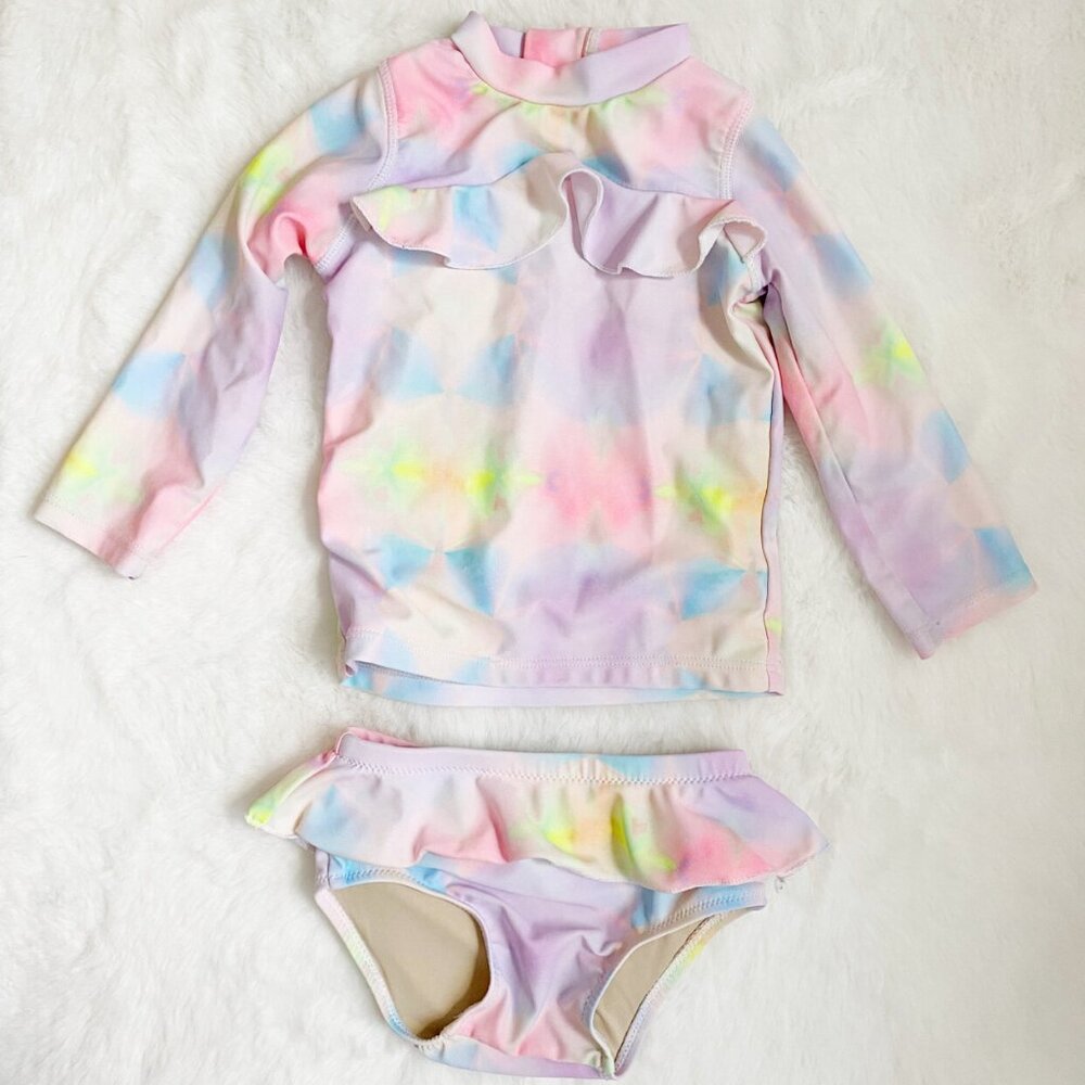 Shade Critters Tie-Dye Toddler Swimsuit With Rashguard and Skirted Bottom 6-12 M